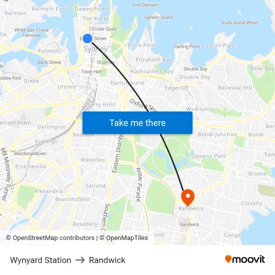 Wynyard Station to Randwick map