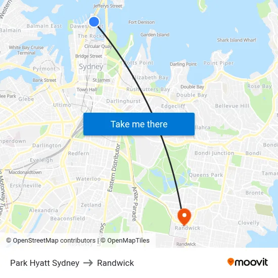 Park Hyatt Sydney to Randwick map