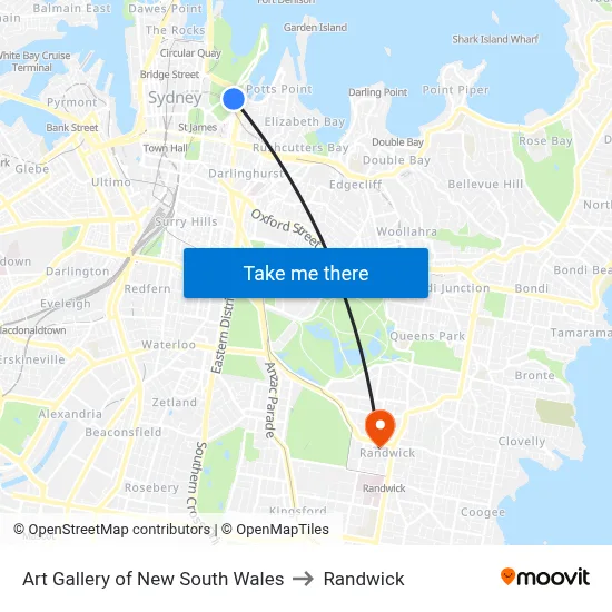 Art Gallery of New South Wales to Randwick map