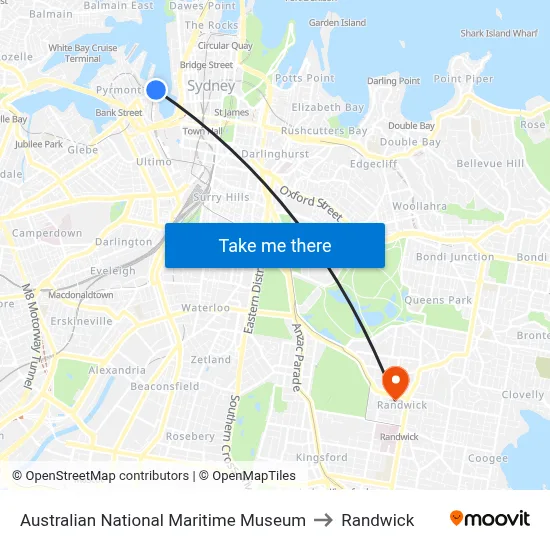 Australian National Maritime Museum to Randwick map