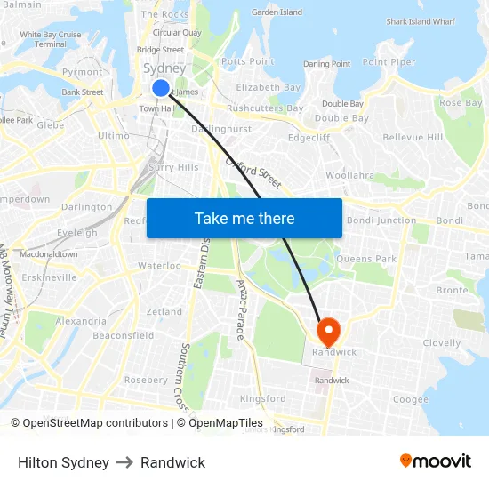 Hilton Sydney to Randwick map