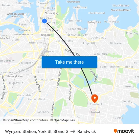 Wynyard Station, York St, Stand G to Randwick map