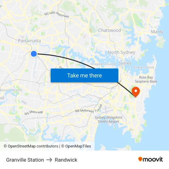 Granville Station to Randwick map