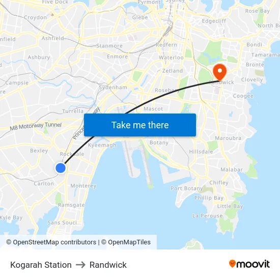 Kogarah Station to Randwick map