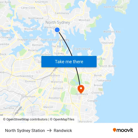 North Sydney Station to Randwick map