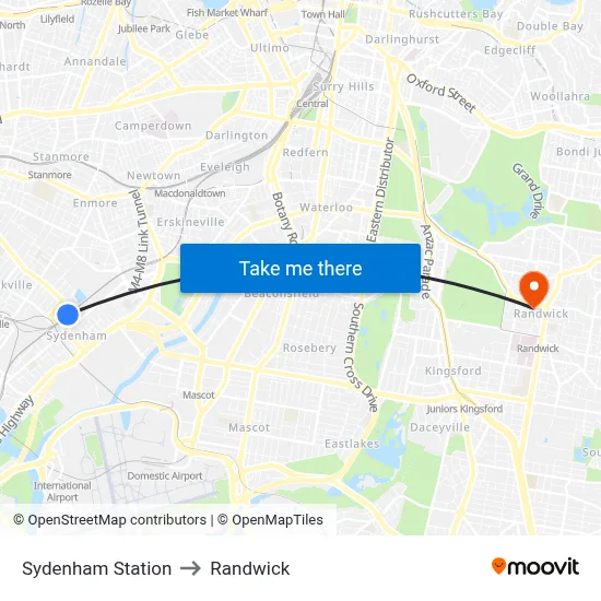 Sydenham Station to Randwick map