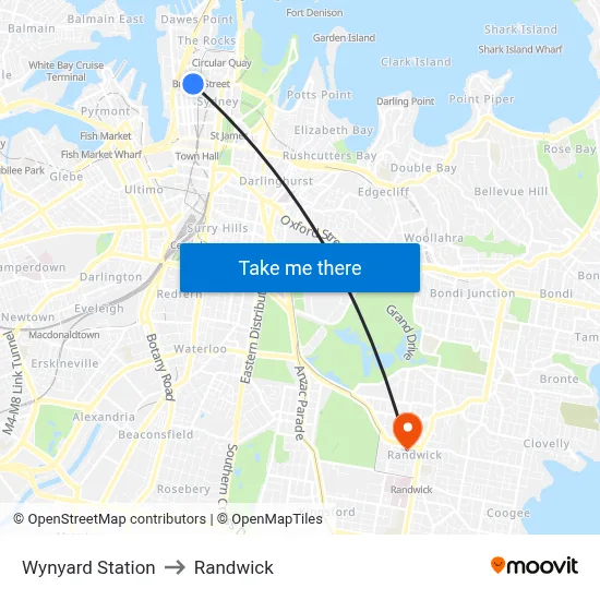 Wynyard Station to Randwick map