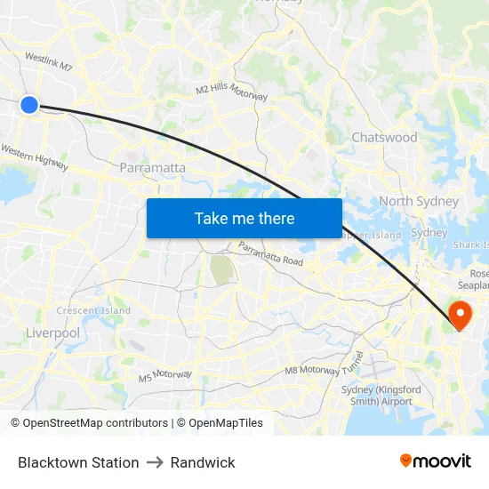 Blacktown Station to Randwick map
