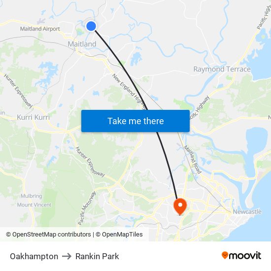 Oakhampton to Rankin Park map