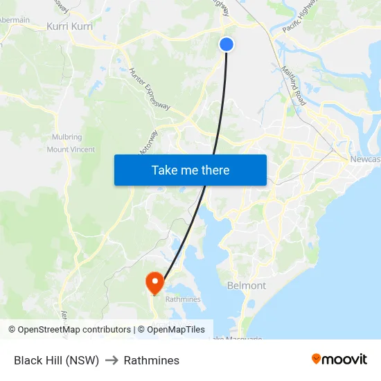 Black Hill (NSW) to Rathmines map