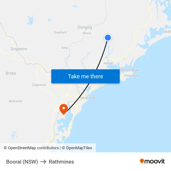 Booral (NSW) to Rathmines map
