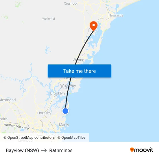 Bayview (NSW) to Rathmines map