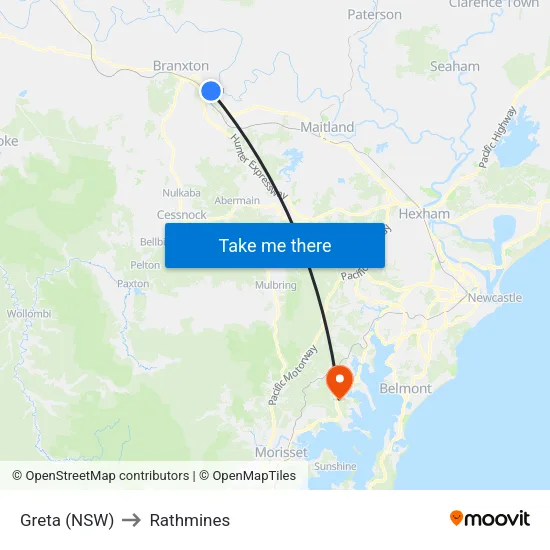 Greta (NSW) to Rathmines map