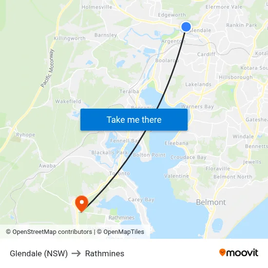 Glendale (NSW) to Rathmines map