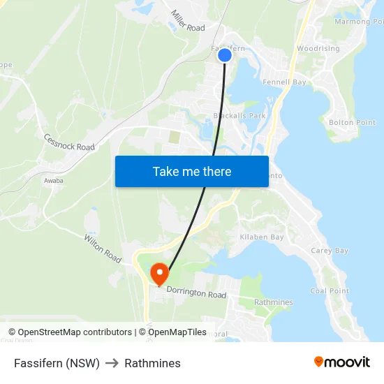Fassifern (NSW) to Rathmines map