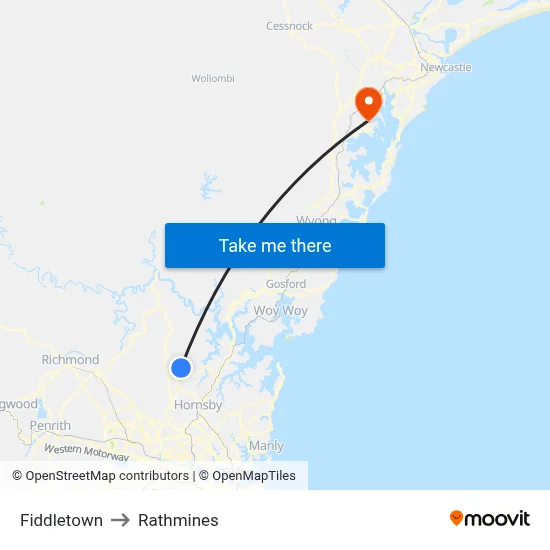Fiddletown to Rathmines map