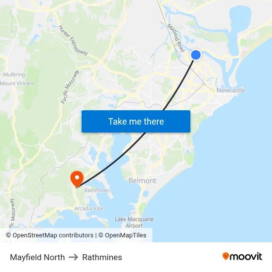 Mayfield North to Rathmines map
