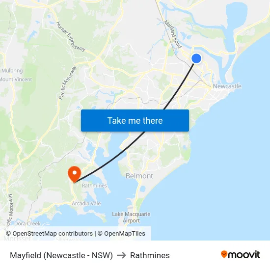 Mayfield (Newcastle - NSW) to Rathmines map