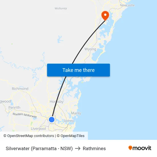 Silverwater (Parramatta - NSW) to Rathmines map