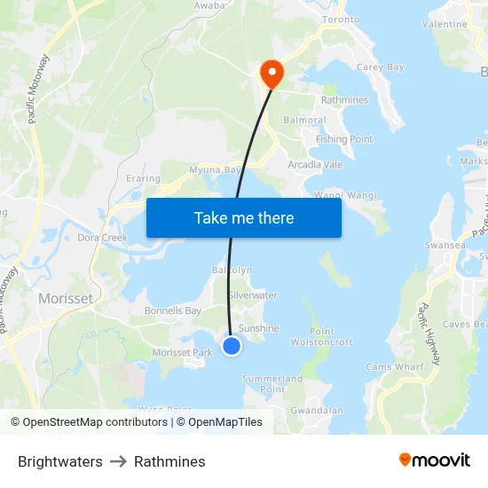 Brightwaters to Rathmines map