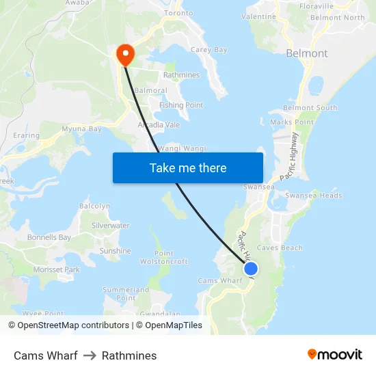 Cams Wharf to Rathmines map