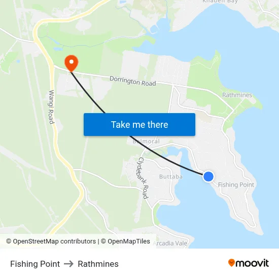 Fishing Point to Rathmines map