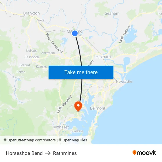 Horseshoe Bend to Rathmines map