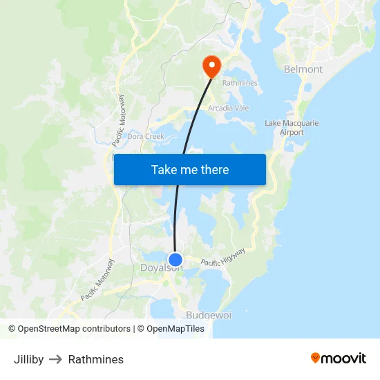 Jilliby to Rathmines map