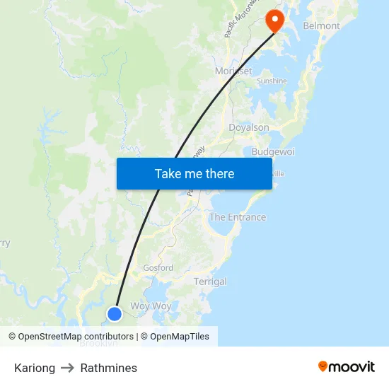 Kariong to Rathmines map