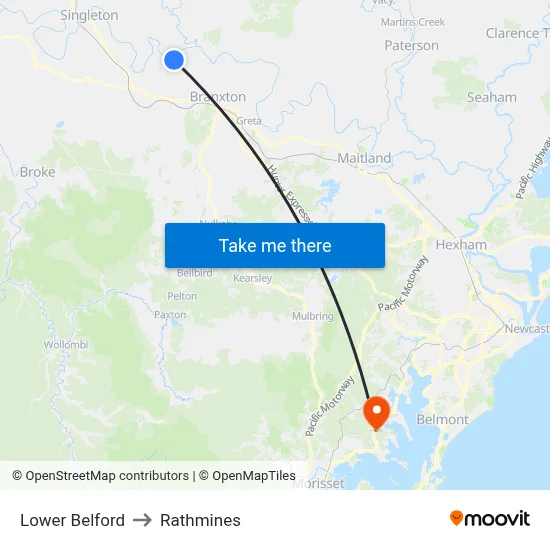 Lower Belford to Rathmines map