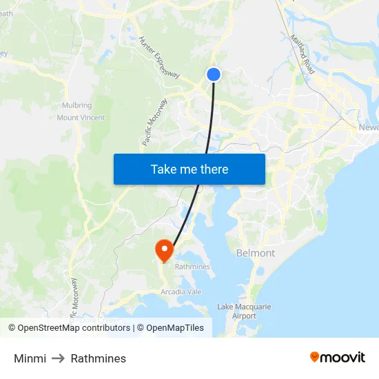Minmi to Rathmines map
