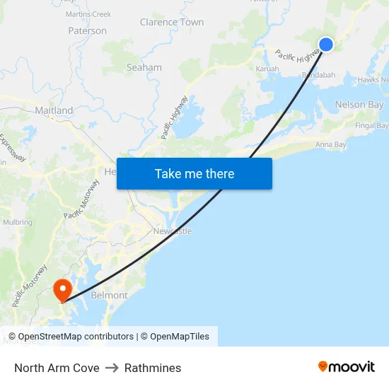 North Arm Cove to Rathmines map