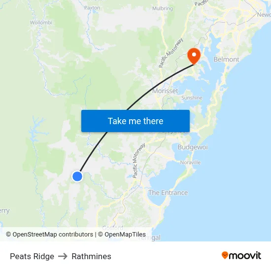 Peats Ridge to Rathmines map
