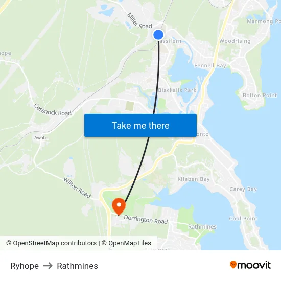 Ryhope to Rathmines map