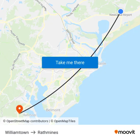 Williamtown to Rathmines map