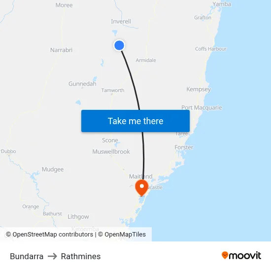 Bundarra to Rathmines map