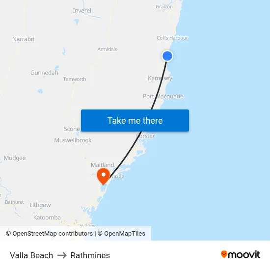 Valla Beach to Rathmines map