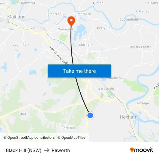 Black Hill (NSW) to Raworth map