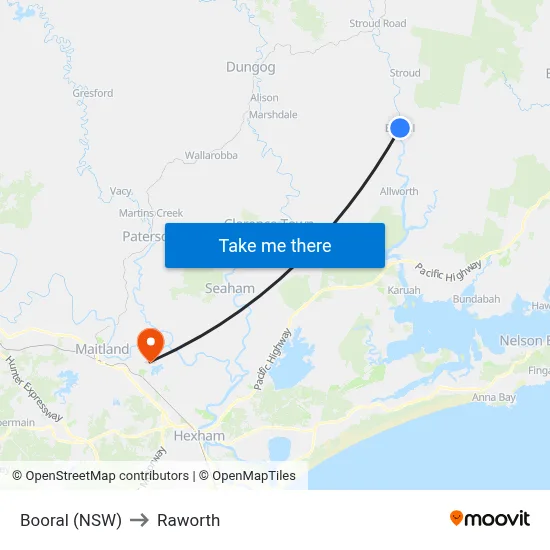 Booral (NSW) to Raworth map