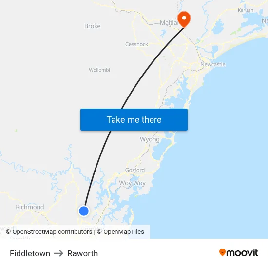 Fiddletown to Raworth map