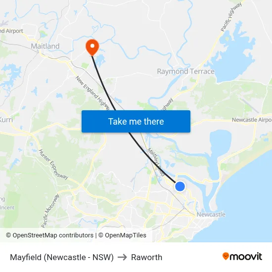 Mayfield (Newcastle - NSW) to Raworth map