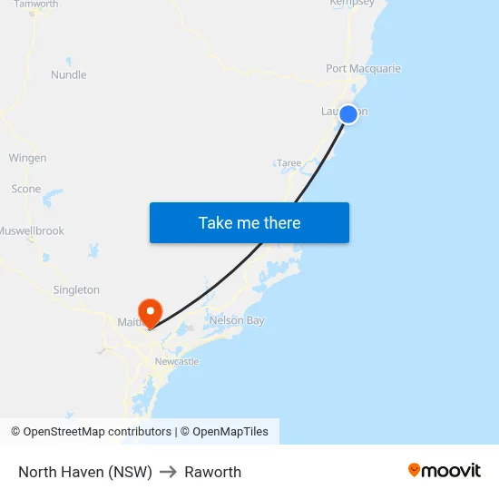 North Haven (NSW) to Raworth map