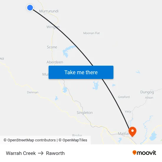 Warrah Creek to Raworth map