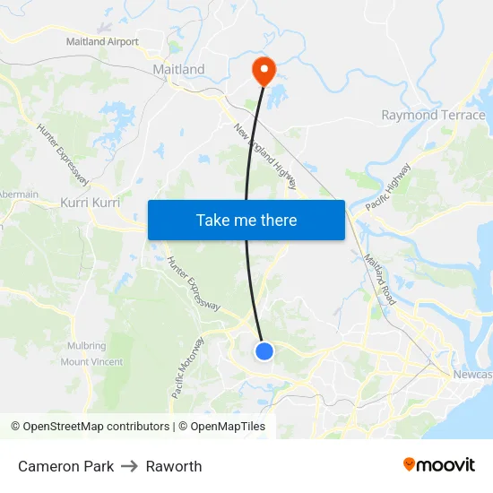 Cameron Park to Raworth map