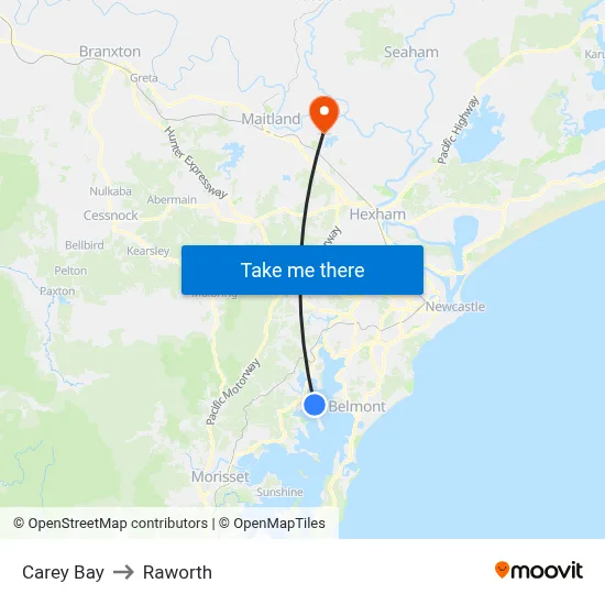 Carey Bay to Raworth map