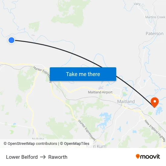 Lower Belford to Raworth map