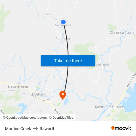 Martins Creek to Raworth map