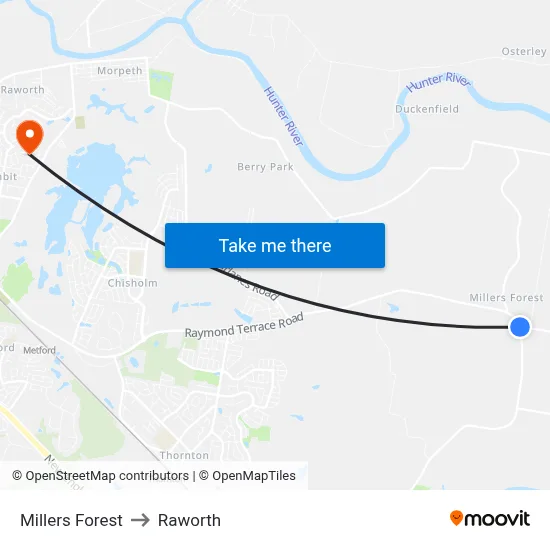 Millers Forest to Raworth map