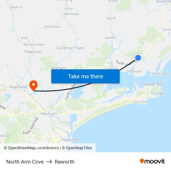 North Arm Cove to Raworth map