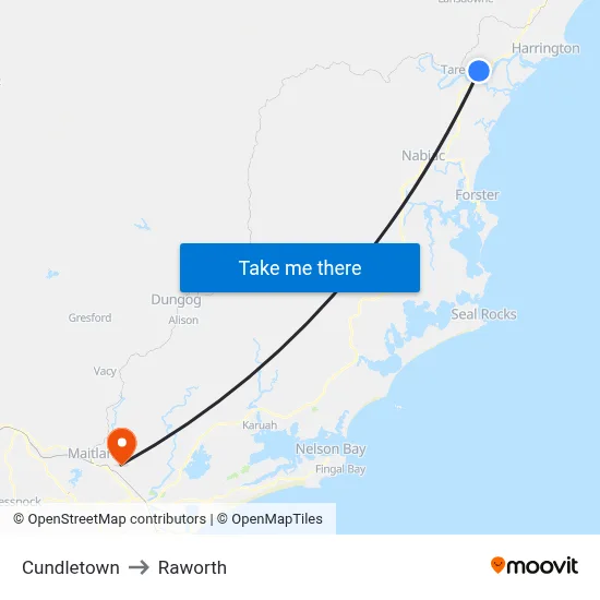 Cundletown to Raworth map